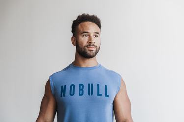 Nobull Sleeveless Men's T Shirts Blue | Australia (XC2739)